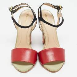 Fendi Multicolor Fabric and Leather Fantasia Ankle Strap Sandals Size 36
