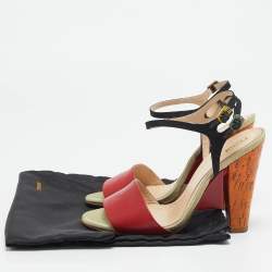 Fendi Multicolor Fabric and Leather Fantasia Ankle Strap Sandals Size 36