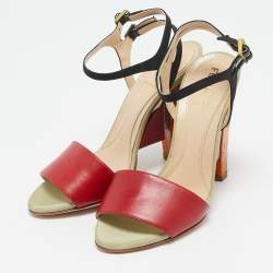 Fendi Multicolor Fabric and Leather Fantasia Ankle Strap Sandals Size 36