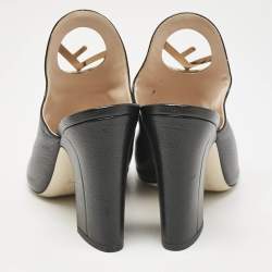 Fendi Black Leather F Logo Mules Size 39.5