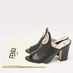 Fendi Black Leather F Logo Mules Size 39.5