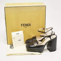 Fendi Black Leather Promenade Platform Sandals Size 37