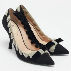 Fendi Black/White Suede Stitched Bow Pumps Size 37