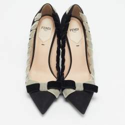 Fendi Black/White Suede Stitched Bow Pumps Size 37