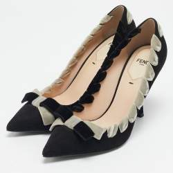 Fendi Black/White Suede Stitched Bow Pumps Size 37