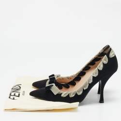 Fendi Black/White Suede Stitched Bow Pumps Size 37