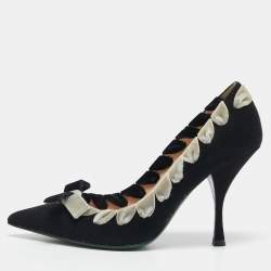 Fendi Black/White Suede Stitched Bow Pumps Size 37