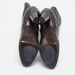 Fendi Dark Brown Selleria Leather Zip Ankle Length Boots Size 35