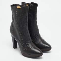 Fendi Dark Brown Selleria Leather Zip Ankle Length Boots Size 35