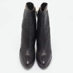 Fendi Dark Brown Selleria Leather Zip Ankle Length Boots Size 35
