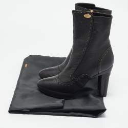 Fendi Dark Brown Selleria Leather Zip Ankle Length Boots Size 35