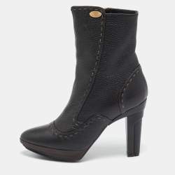 Fendi Dark Brown Selleria Leather Zip Ankle Length Boots Size 35