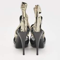 Fendi Tricolor Leather and Python Embossed Ankle Strap Platform Sandals Size 38