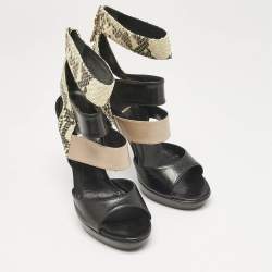 Fendi Tricolor Leather and Python Embossed Ankle Strap Platform Sandals Size 38