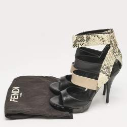 Fendi Tricolor Leather and Python Embossed Ankle Strap Platform Sandals Size 38