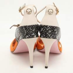 Fendi Multicolor Satin And Python Embossed Leather Criss Cross Ankle Strap Sandals Size 36