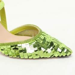 Fendi Green Leather and Sequins Embellished Colibri Lite Pumps Size 36