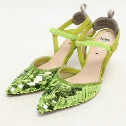 Fendi Green Leather and Sequins Embellished Colibri Lite Pumps Size 36