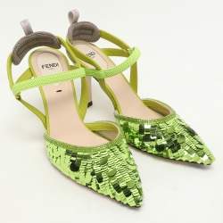 Fendi Green Leather and Sequins Embellished Colibri Lite Pumps Size 36