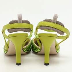 Fendi Green Leather and Sequins Embellished Colibri Lite Pumps Size 36