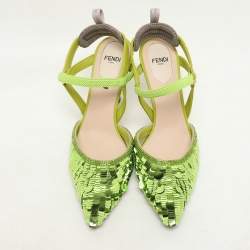 Fendi Green Leather and Sequins Embellished Colibri Lite Pumps Size 36