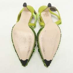 Fendi Green Leather and Sequins Embellished Colibri Lite Pumps Size 36