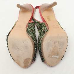 Pre Owned Fendi Pink/Green Mesh Embellished Peep Toe Slingback Pumps Size 36