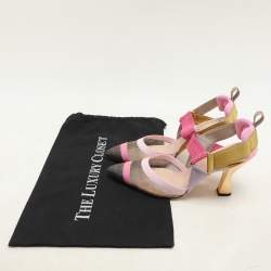 Fendi Multicolor Mesh And Canvas Colibri Slingback Pumps  Size 37