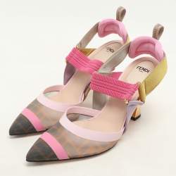 Fendi Multicolor Mesh And Canvas Colibri Slingback Pumps  Size 37