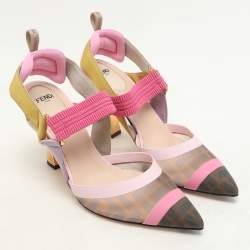 Fendi Multicolor Mesh And Canvas Colibri Slingback Pumps  Size 37