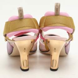 Fendi Multicolor Mesh And Canvas Colibri Slingback Pumps  Size 37