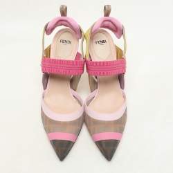 Fendi Multicolor Mesh And Canvas Colibri Slingback Pumps  Size 37
