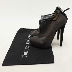 Fendi Black/Beige Mesh and Suede Platform Booties Size 37