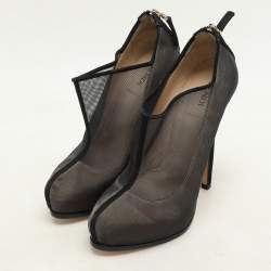 Fendi Black/Beige Mesh and Suede Platform Booties Size 37