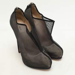 Fendi Black/Beige Mesh and Suede Platform Booties Size 37