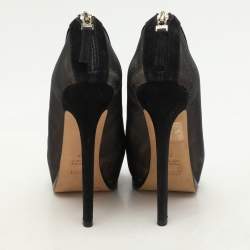 Fendi Black/Beige Mesh and Suede Platform Booties Size 37