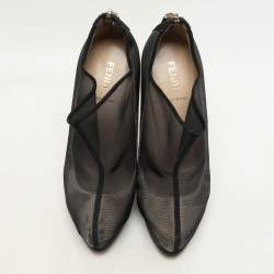Fendi Black/Beige Mesh and Suede Platform Booties Size 37