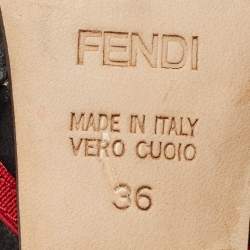 Fendi Black/Red Suede and Grosgrain Slingback Sandals Size 36
