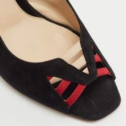 Fendi Black/Red Suede and Grosgrain Slingback Sandals Size 36