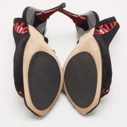 Fendi Black/Red Suede and Grosgrain Slingback Sandals Size 36