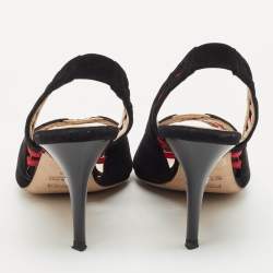 Fendi Black/Red Suede and Grosgrain Slingback Sandals Size 36