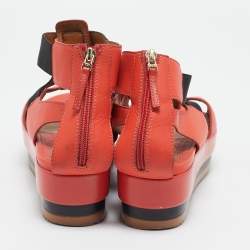 Fendi Orange/Black Leather and Elastic Strappy Platform Sandals Size 38.5