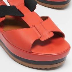 Fendi Orange/Black Leather and Elastic Strappy Platform Sandals Size 38.5