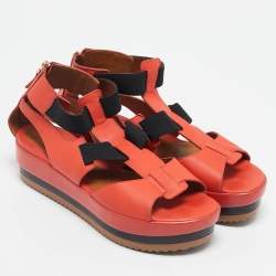 Fendi Orange/Black Leather and Elastic Strappy Platform Sandals Size 38.5