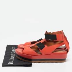 Fendi Orange/Black Leather and Elastic Strappy Platform Sandals Size 38.5