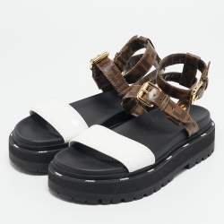 Pre Owned Fendi Brown/White Zucca Coated Canvas and Fabric Platform Sandals Size 38