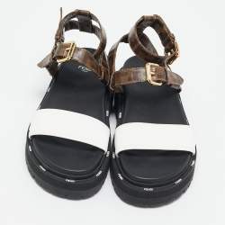 Pre Owned Fendi Brown/White Zucca Coated Canvas and Fabric Platform Sandals Size 38