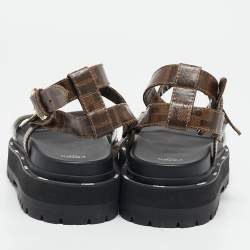 Pre Owned Fendi Brown/White Zucca Coated Canvas and Fabric Platform Sandals Size 38