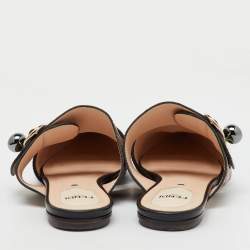 Fendi Black/Brown Zucca Leather Pointed Toe Flat Mules Size 36