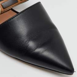 Fendi Black/Brown Zucca Leather Pointed Toe Flat Mules Size 36